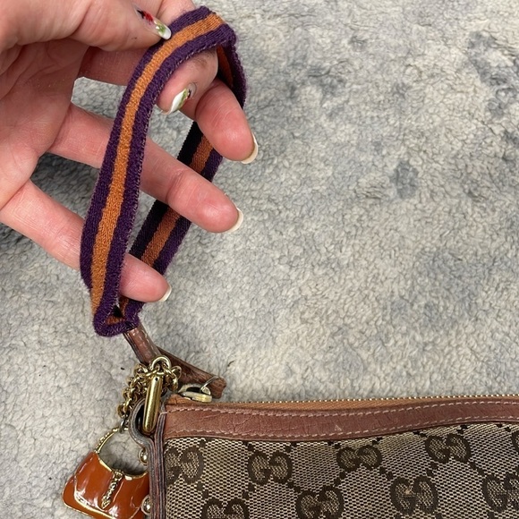 GUCCI Sherry Line GG Canvas Pouch Purple Orange Wristlet Purse Charm - Picture 4 of 17
